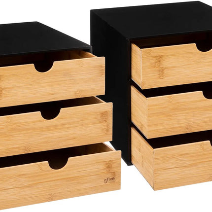 5Five bloc de tiroirs organisateur de bureau - 2x - 3 tiroirs - 25 x 31 x 24 cm - bois