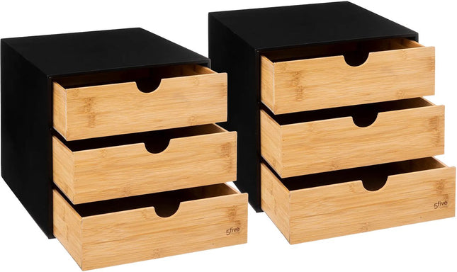 5Five bloc de tiroirs organisateur de bureau - 2x - 3 tiroirs - 25 x 31 x 24 cm - bois