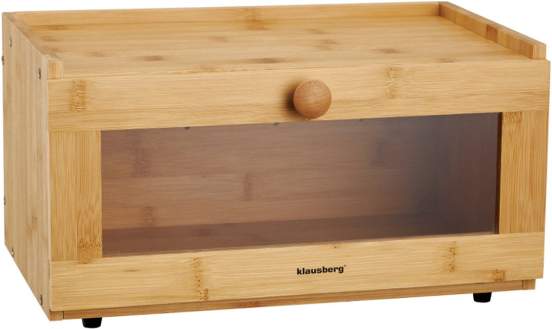 KLAUSBERG Bamboo Bread Box With Acrylic Front - 35.5 x 24 x 18 cm - Natural Bread Storage - KB-7923 - Bread Bin - Bread Keeper