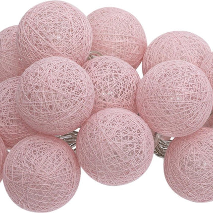Atmosphera LED Feestverlichting Folk balletjes roze - Lichtslingers katoen - Cotton ball - 16 Ballen - Dia 3.5 cm - Guirlande