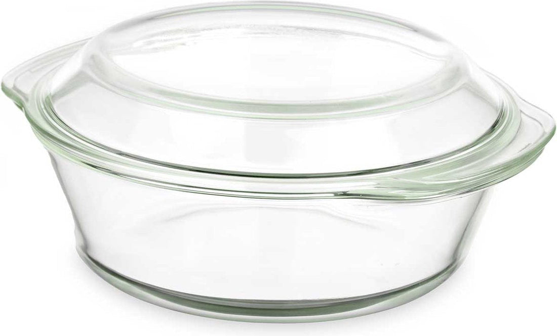 Round heat-resistant dish with lid, 2 l