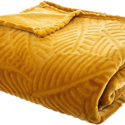 Fleece Plaid Leaves - 220 cm x 240 cm - Geel