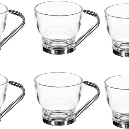 Lot de 6 Tasses - 11 cl Verre et Métal - Durables et Élégantes - Cadeau Idéal pour les Amateurs de Café et de Thé