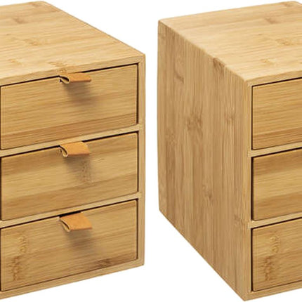 5Five Bloc de rangement/organisateur de bureau 3 tiroirs - 2 pièces - bois de bambou - L20 x l15 x H21 cm - marron clair
