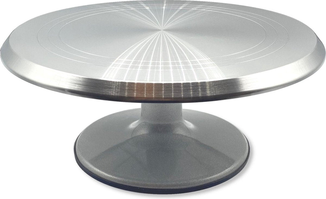 Luxe Taartplateau – Draaibaar Taartplateau – Draaiplateau Taart – Taartschaal – Cake Stand – Diameter van Ø30 cm – Ideaal voor het snijden en maken van taart – Geborsteld RVS