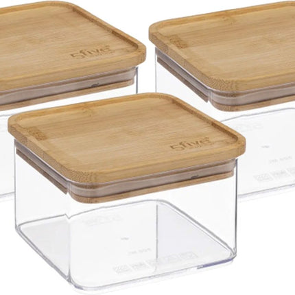 5Five - Boîte de rangement pour cuisine - Berlino - 3x - plastique/bambou - 500 ml
