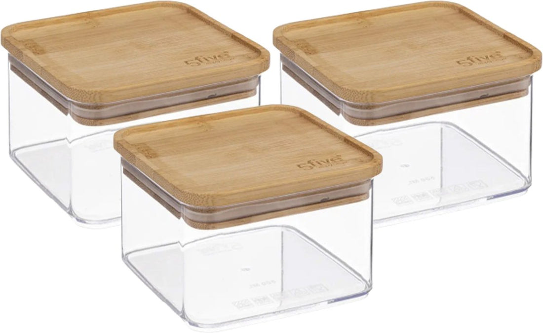 5Five - Keuken voorraadpot - Berlino - 3x - kunststof/bamboe - 500 ml