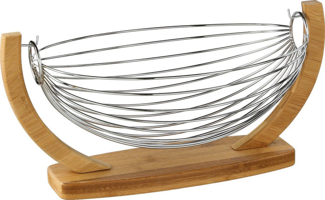 Coupe à fruits/panier à fruits suspendu en bois/métal 36 x 21 x 18 cm - Coupes à fruits/paniers à fruits - Panier en fil métallique