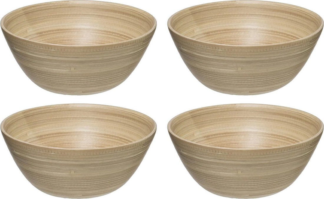 Secret de Gourmet - 4x - Salatschüsseln/Servierschalen - Bambus - Beige - D17 cm