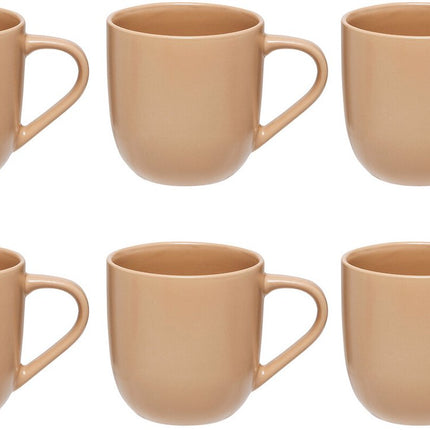 Lot de 6 Mugs en Céramique Beige 24 cl - Grès - Avec Anse - Élégants et Pratiques