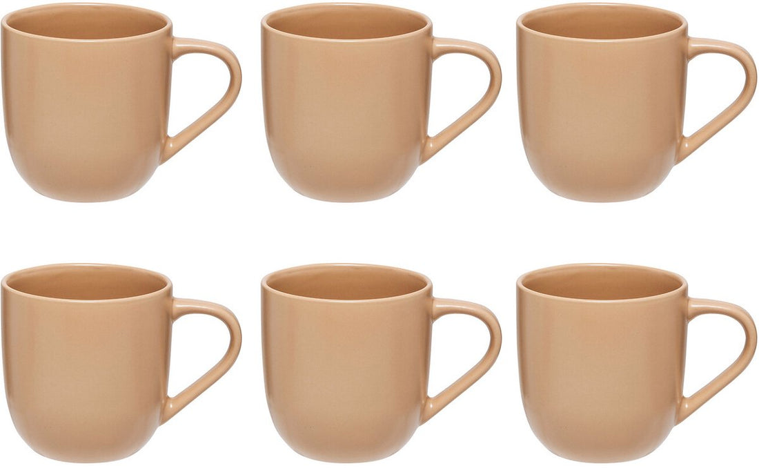 Set of 6 Beige Ceramic Mugs 24 cl - Stoneware - With Handle - Stylish and Practical