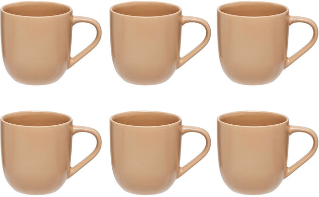Lot de 6 Mugs en Céramique Beige 24 cl - Grès - Avec Anse - Élégants et Pratiques
