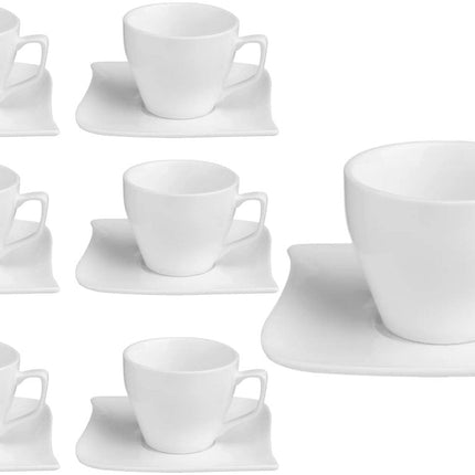 Lot de 6 Tasses à Café en Porcelaine "Wave" - 9cl - Convient Également à un Usage Professionnel - Tasse et Soucoupe