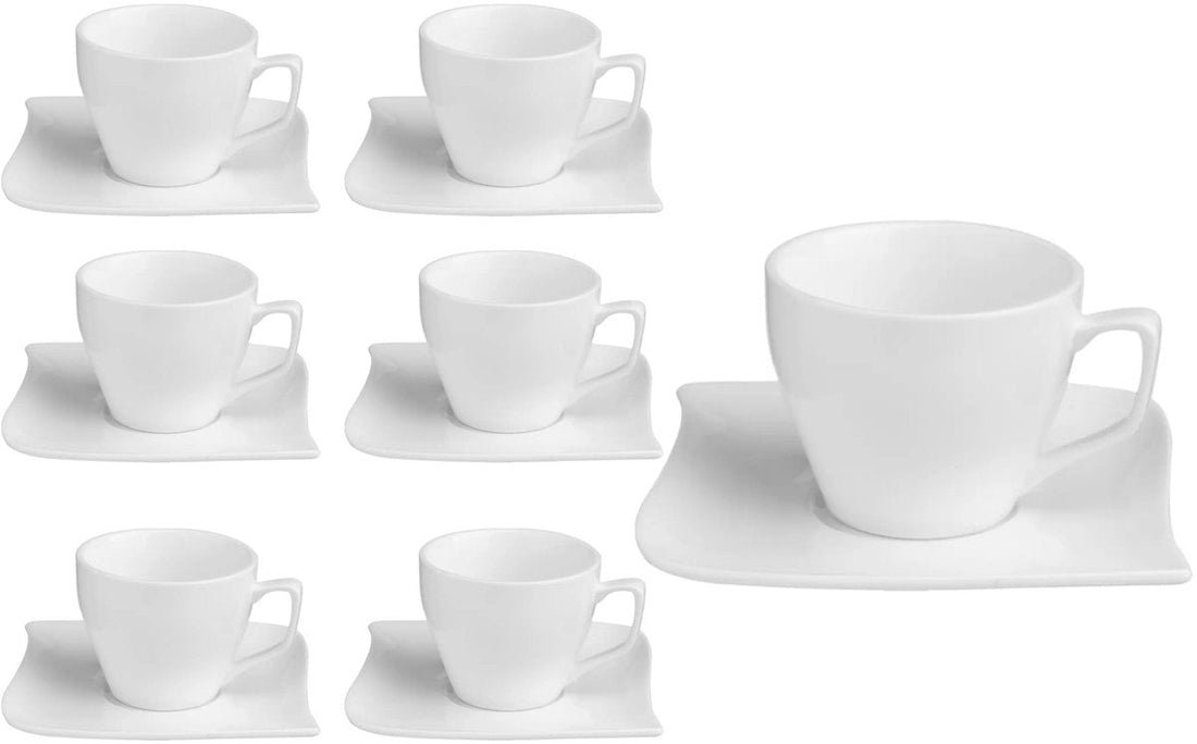 Set van 6 Porseleinen Koffiekopjes "Wave" - 9cl - Ook geschikt voor Professioneel Gebruik - Kop en Schotel