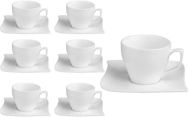 Lot de 6 Tasses à Café en Porcelaine "Wave" - 9cl - Convient Également à un Usage Professionnel - Tasse et Soucoupe