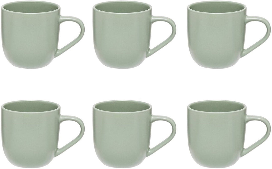 Set van 6 Olijfgroene Keramieke Mokken 24 cl - Stoneware - Met Oor - Stijlvol en Praktisch