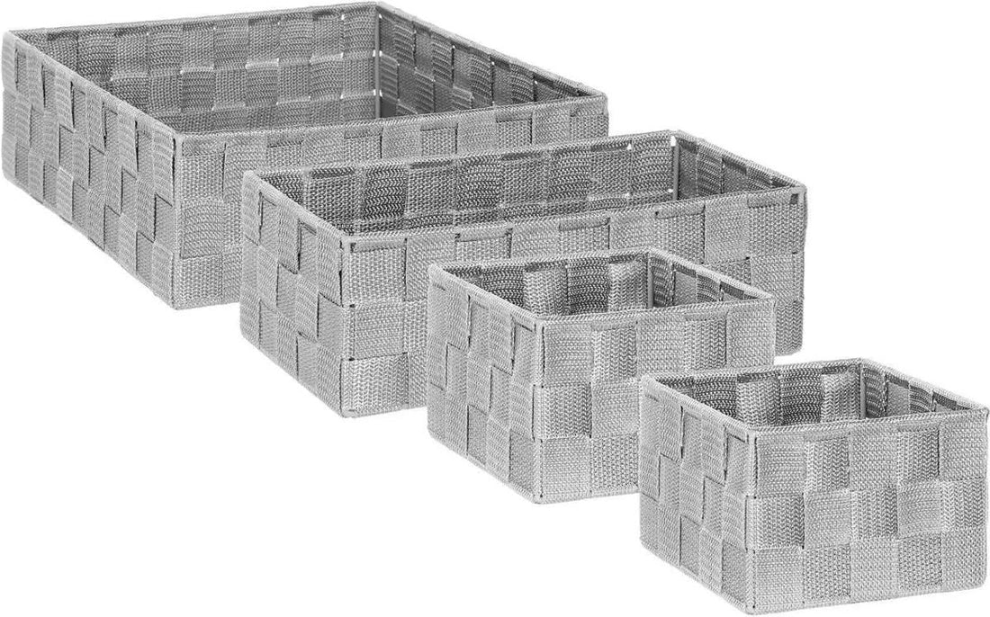 Set aus 4 geflochtenen Aufbewahrungskörben - grau - Korbsets für Schrank/Badezimmer, verschiedene Größen