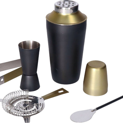 Coffret de luxe de shakers à cocktail, couleur noir et or, 5 pièces - Coffret cadeau