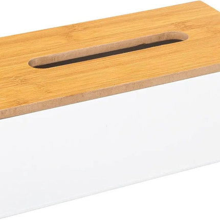 Boîte à mouchoirs 5Five - blanche - bois MDF - couvercle en bambou - 25 x 13 x 9 cm