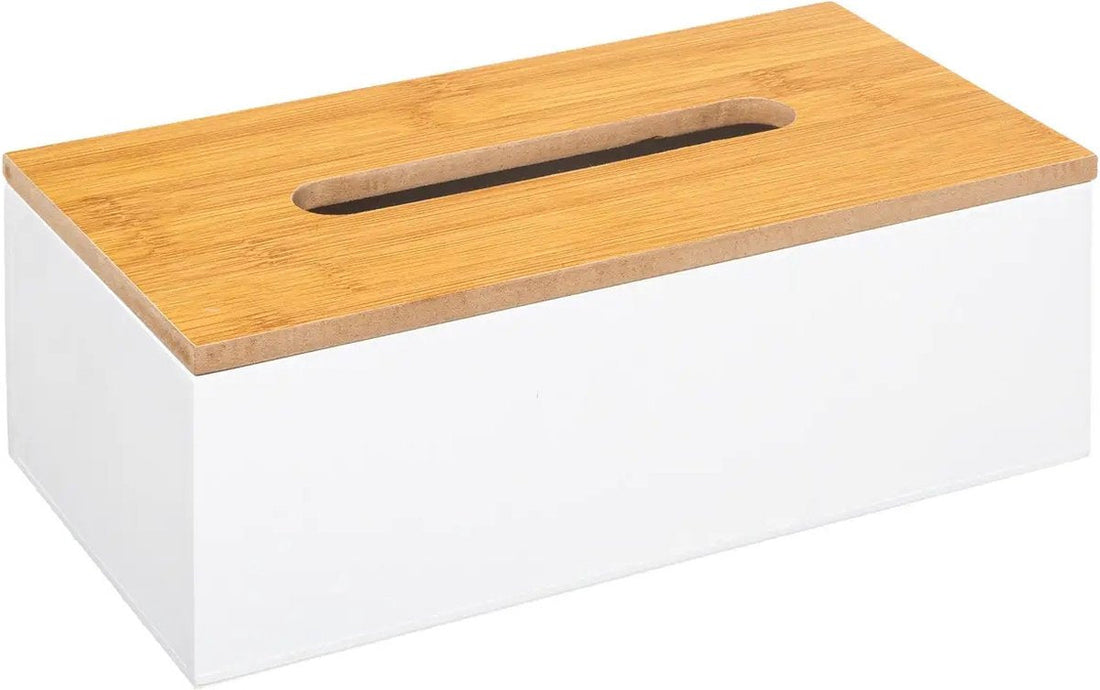 5Five Taschentuchspender/Taschentuchbox – weiß – MDF-Holz – Bambusdeckel – 25 x 13 x 9 cm