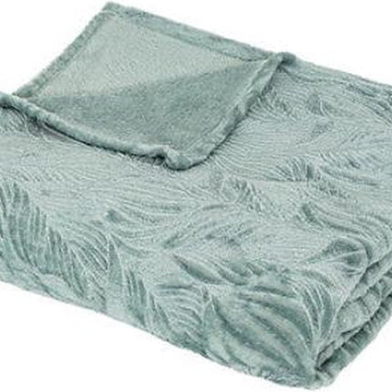 Atmosphera Plaid - Bleu - Plaid polaire motif feuilles de palmier - Couverture - 180x230cm