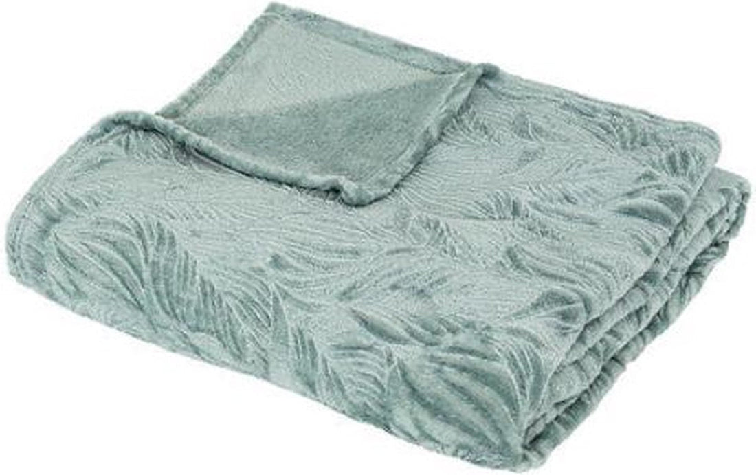 Atmosphera Throw - Blue - Fleece throw with palm leaf pattern - Blanket - 180 x 230 cm