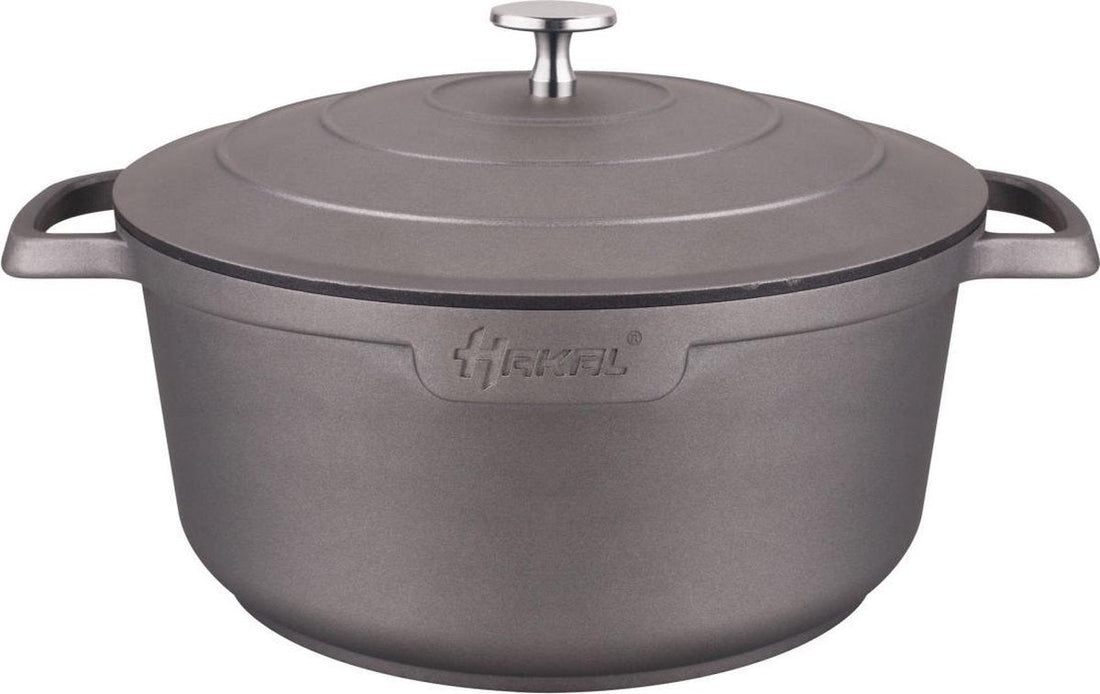 Hakal hoher Schmortopf mit ergonomischen Griffen – 4,5 L, 24 cm ofenfester Kochtopf – grau/silber