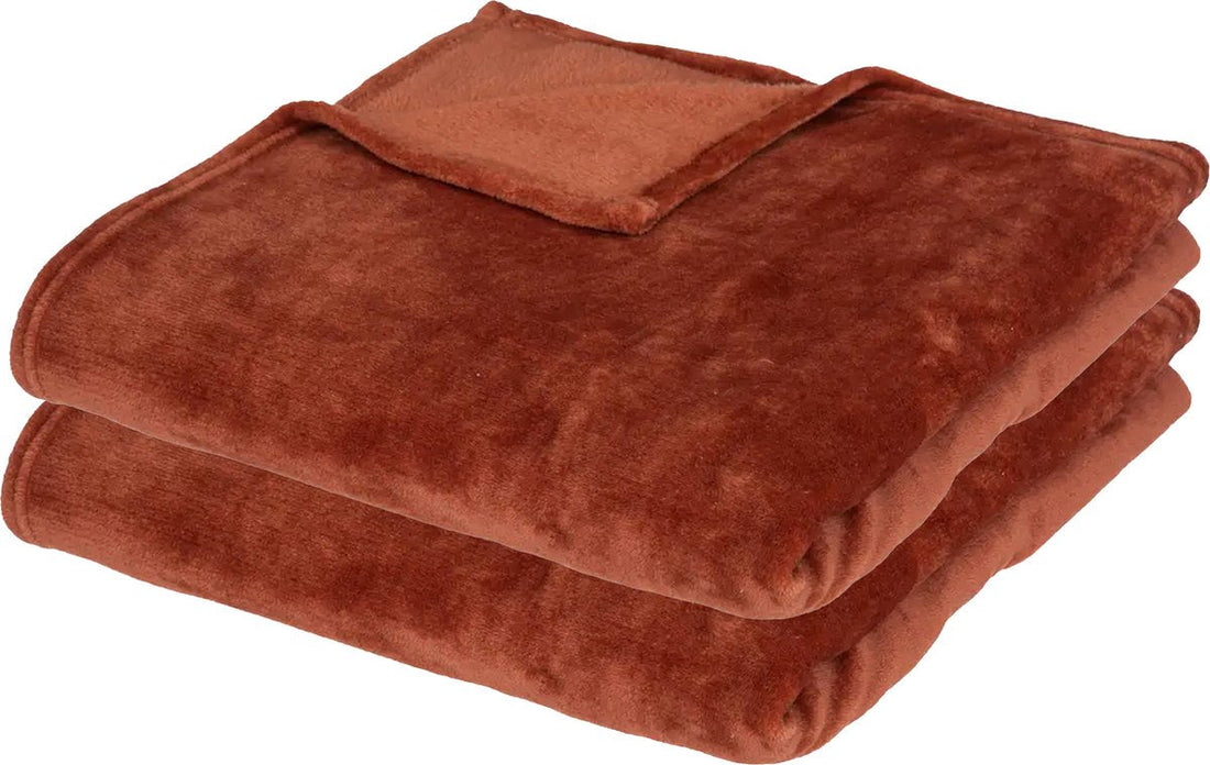 Atmosphera fleece blanket / fleece throw - 2x - terracotta - 130 x 180 cm - polyester - Sofa blanket