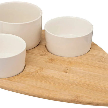 5Five Planche à servir en bambou - avec 4 petits plats de luxe - 35 x 24 cm - bols à tapas et à sauce - blanc