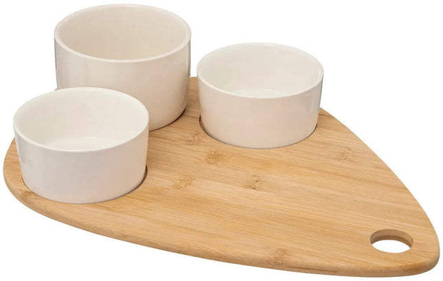 5Five Planche à servir en bambou - avec 4 petits plats de luxe - 35 x 24 cm - bols à tapas et à sauce - blanc