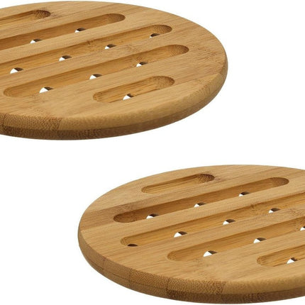 Secret de Gourmet dessous de plat - 2x - rond - marron - D18 cm - en bambou - Dessous de plat