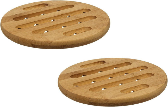 Secret de Gourmet dessous de plat - 2x - rond - marron - D18 cm - en bambou - Dessous de plat