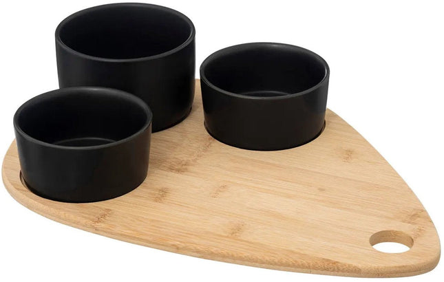 5Five Plateau de service en bambou - avec 4 coupelles de luxe - 35 x 24 cm - pour tapas et sauces - noir