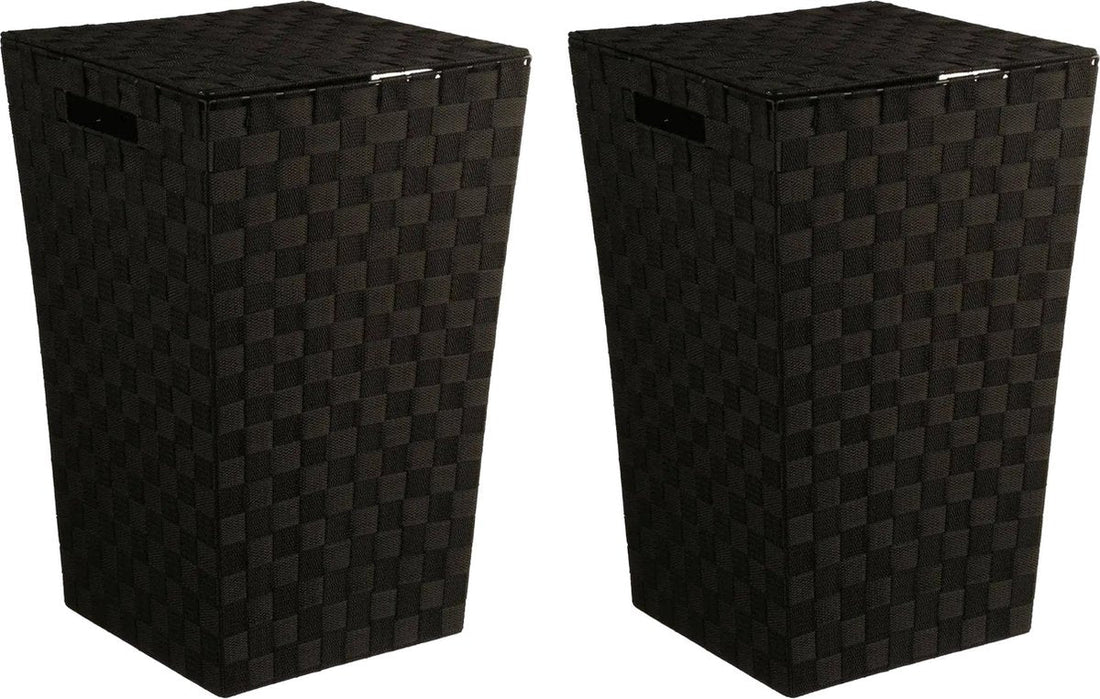 5Five Wäschekorb geflochten Rattan - 2x - schwarz - 57 Liter - 33 x 33 x 53 cm - mit Deckel