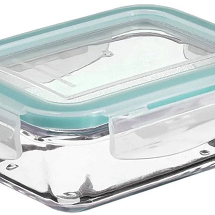 Lot de 2 boîtes à lunch en verre cristallin – Récipients de conservation de 800 ml avec bord bleu clair – Boîtes à lunch en verre pour salade, repas ou préparation de repas – 18,5 x 12,5 x 6 cm