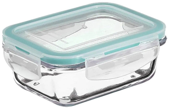Lot de 2 boîtes à lunch en verre cristallin – Récipients de conservation de 800 ml avec bord bleu clair – Boîtes à lunch en verre pour salade, repas ou préparation de repas – 18,5 x 12,5 x 6 cm