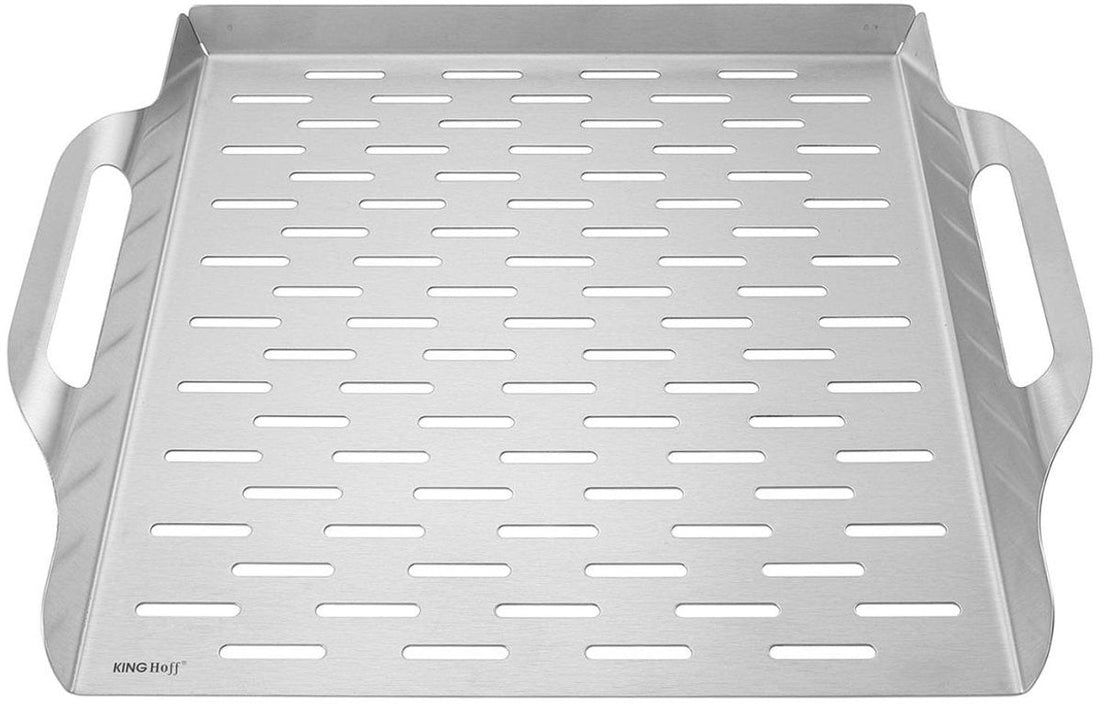 KINGHoff KH-1917 Deep Grill Tray - Stainless Steel Barbecue Tray 37 x 31 cm - With Rim and Handles