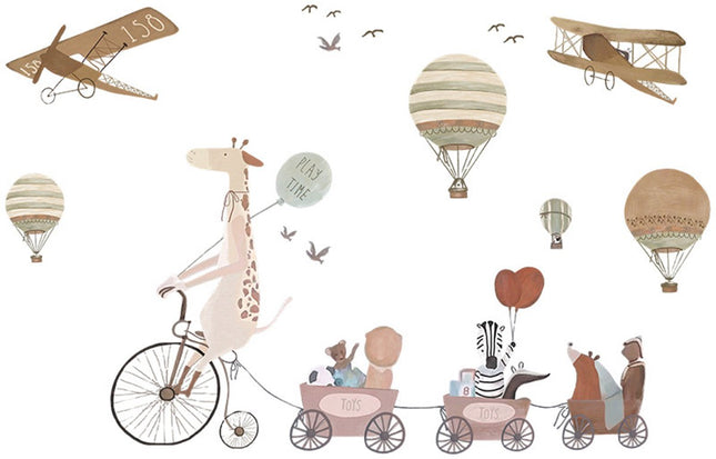 Sticker mural Girafe à vélo XXL - Décoration murale adhésive Animaux pour chambre d'enfant - Grand sticker animaux pour chambre de bébé et crèche - Sticker mural