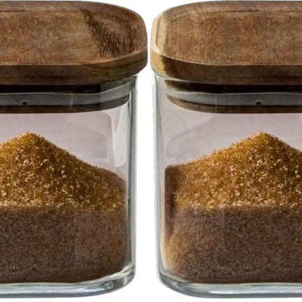 5Five Boîte de conservation alimentaire - lot de 2 - en verre avec couvercle en bois d'acacia - 600 ml - avec couvercle hermétique
