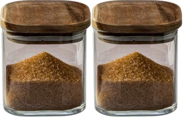 5Five Boîte de conservation alimentaire - lot de 2 - en verre avec couvercle en bois d'acacia - 600 ml - avec couvercle hermétique