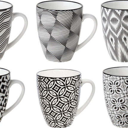 Cosy & Trendy Tasses/mugs Nikko - lot de 12 pièces - noir/blanc - 19 cl - tasses à café - tasses à thé - tasses à café/thé