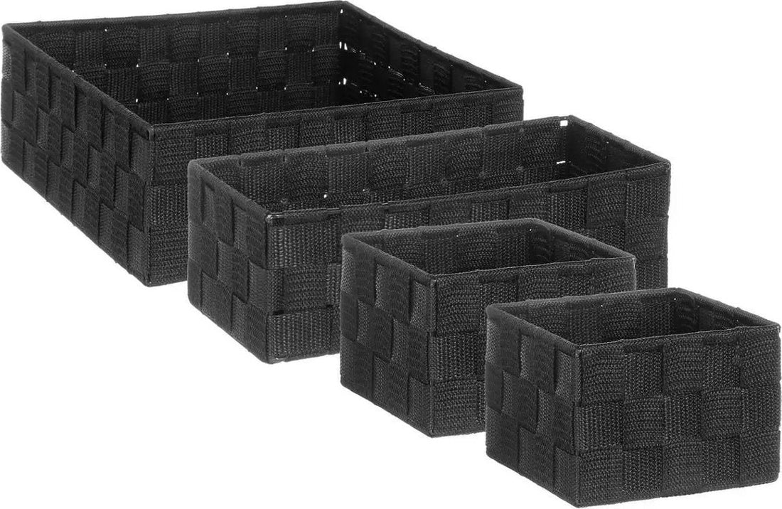 5Five gevlochten opbergmanden zwart – set van 4 mandjes voor kast en badkamer