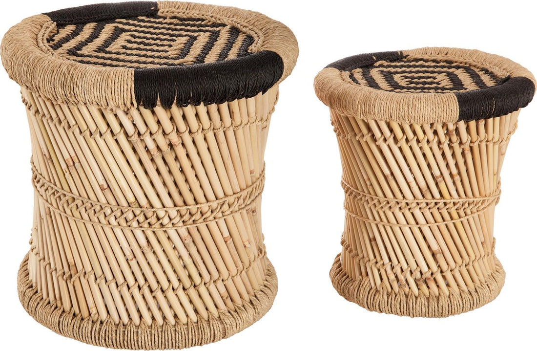 Atmosphera Nesting side table set, bamboo, round coffee table - Black and natural color