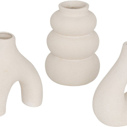 Atmosphera Iora Vases en Céramique - Lot de 3 - Beige