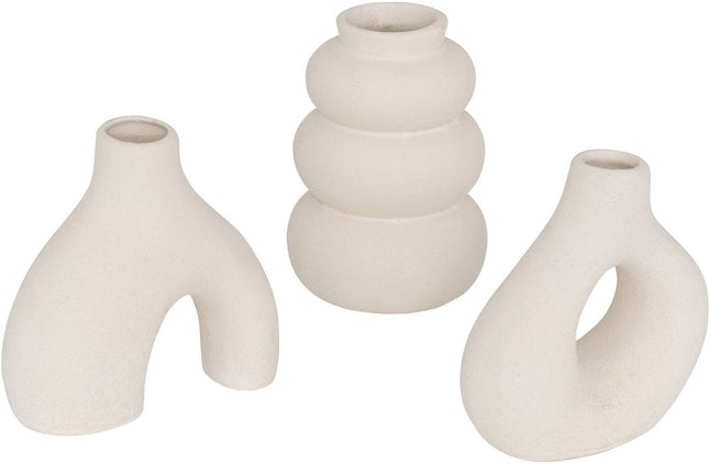 Atmosphera Iora Vases en Céramique - Lot de 3 - Beige