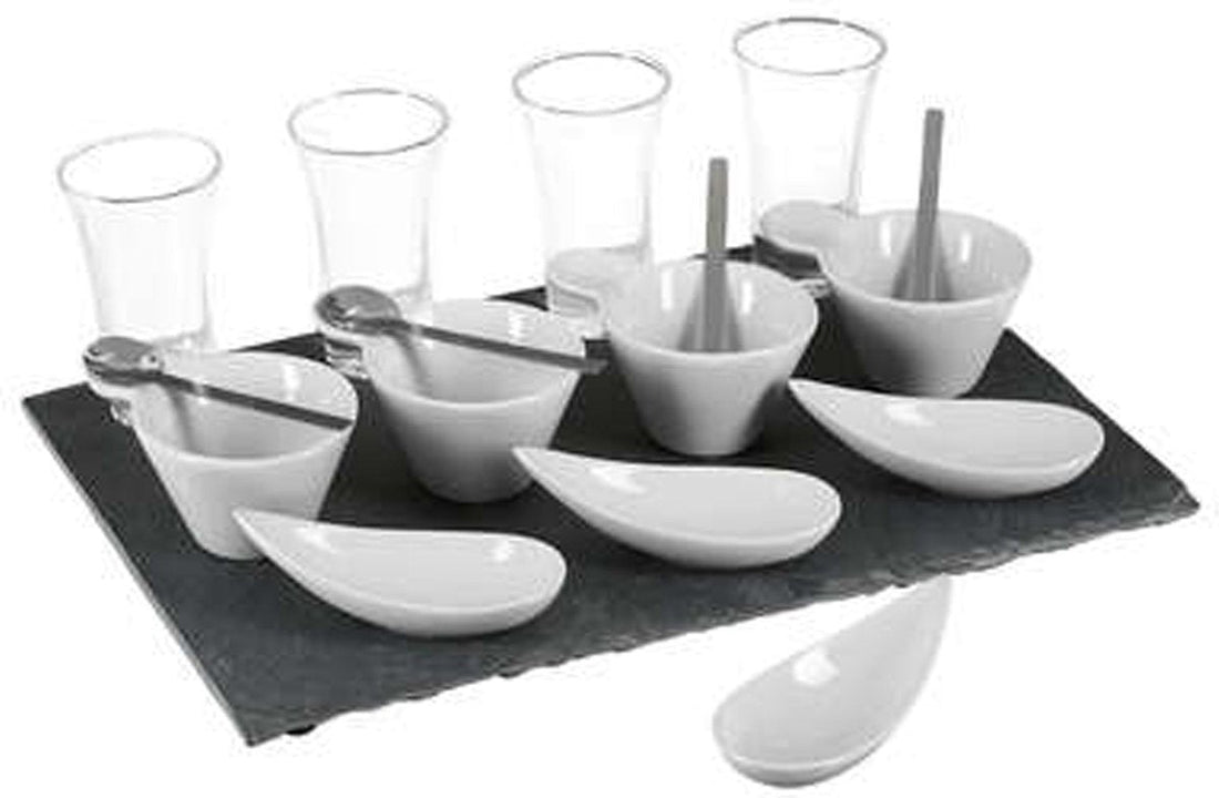 Secret de Gourmet Servierplatte/Amuse-Häppchen - Schiefer/Porzellan - weiß - 17-teilig - Küche/Tafel