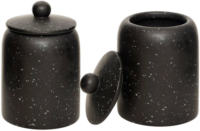 Set van 2 Keramische Voorraadpotten met Deksel - Zwart - Ø 10 x H 15 cm - Luchtdichte Opbergboxen voor Keuken, Theebladeren, Kruiden