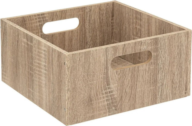 5five Panier/bac de rangement en bois - marron clair - 14 Litres - 31 x 31 x 15 cm - Boîtes de rangement - Paniers pour étagères