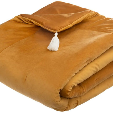 Atmosphera Plaid Sonia - velours ocre - 80 x 180 cm - polyester - très épais - couvre-lit