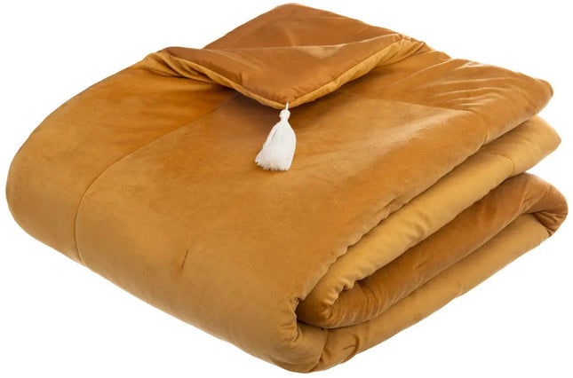 Atmosphera Plaid Sonia - velours ocre - 80 x 180 cm - polyester - très épais - couvre-lit